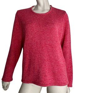 LL Bean Sweater Womens Large Pullover Cotton Pink Crew Long Sleeve Crew